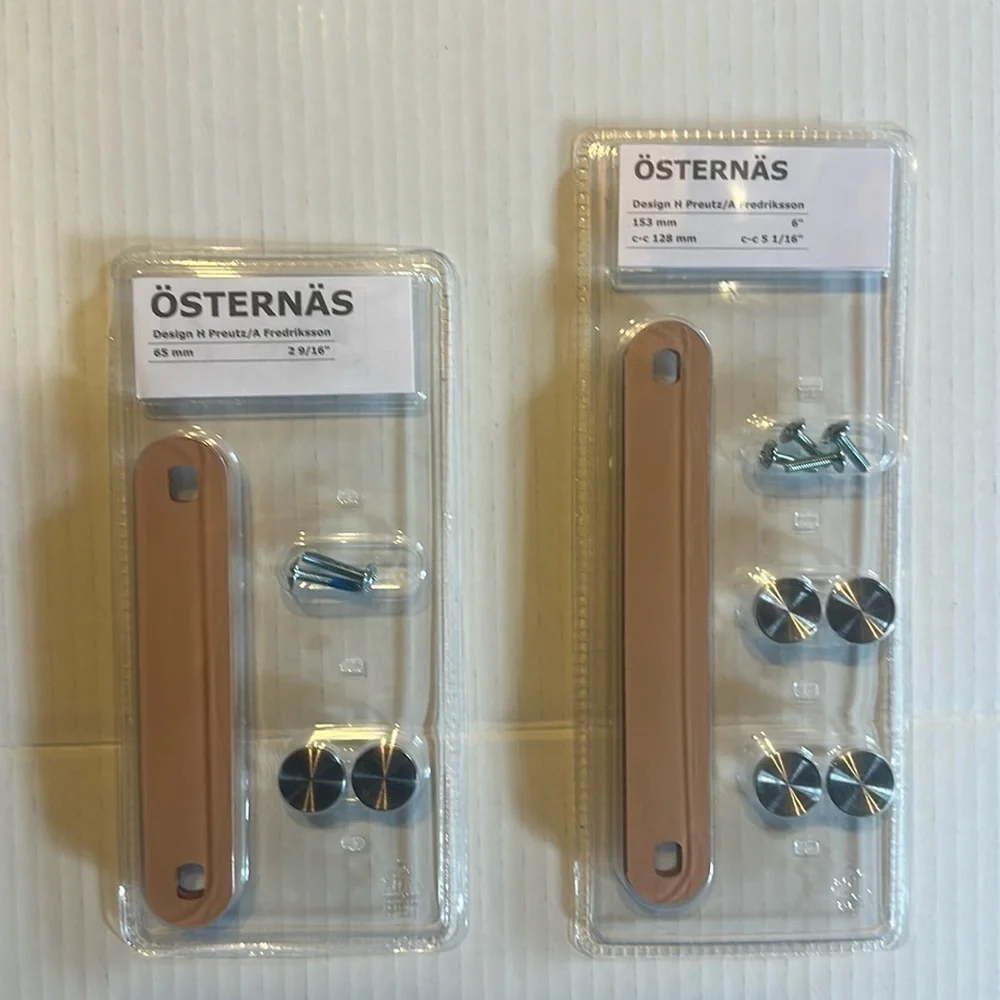NIB IKEA Osternas set of 2 leather tan handles drawer pulls with silver finish
